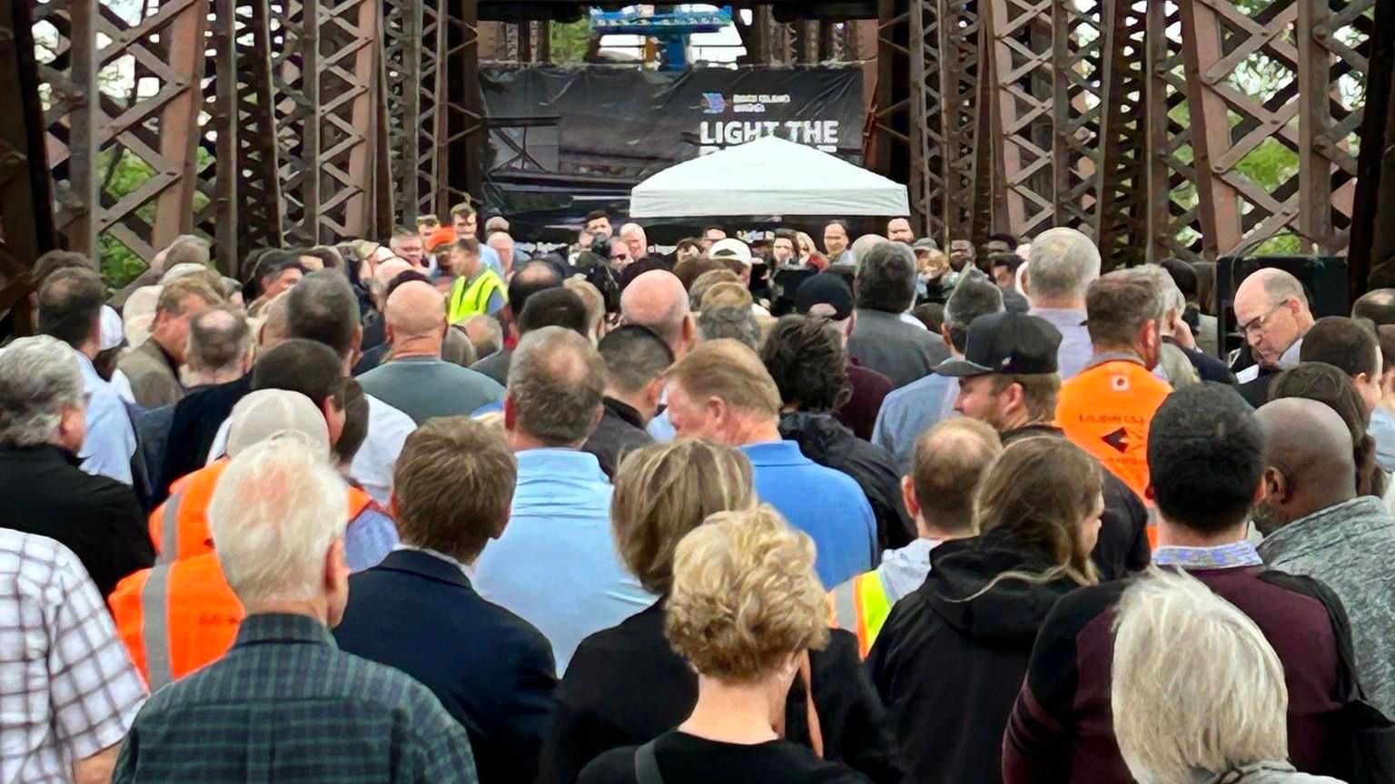 People viewing Rock Island Bridge